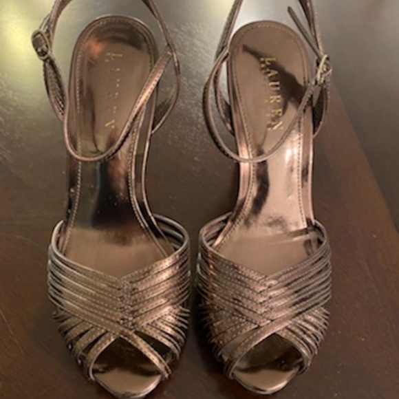 Ralph Lauren Katarina 4 inch strappy open toe heel bronze copper like new - Picture 2 of 5